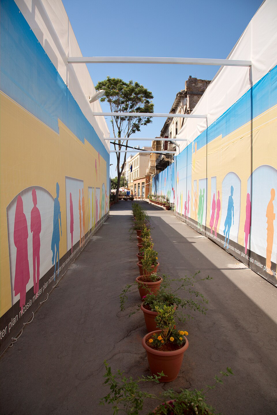 The walled walkway through the buffer zone at the Ledra Street crossing